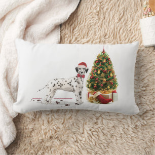 Funny Christmas Dalmatian Dog and Tree Lumbar Cushion