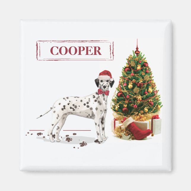 Funny Christmas Dalmatian Dog and Tree Magnet (Front)
