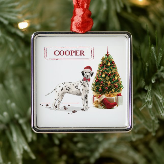 Funny Christmas Dalmatian Dog and Tree Metal Ornament (Tree)
