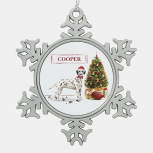 Funny Christmas Dalmatian Dog and Tree Snowflake Pewter Christmas Ornament