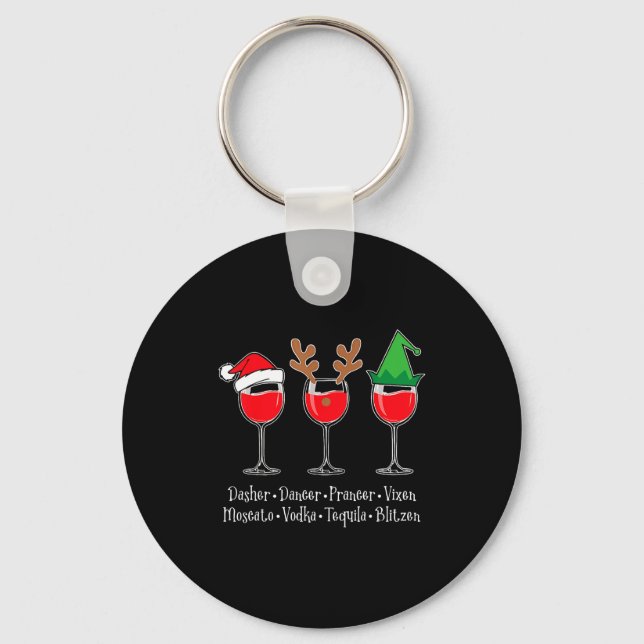 Funny Christmas Dasher Dancer Prancer Vixen Whiske Key Ring (Front)