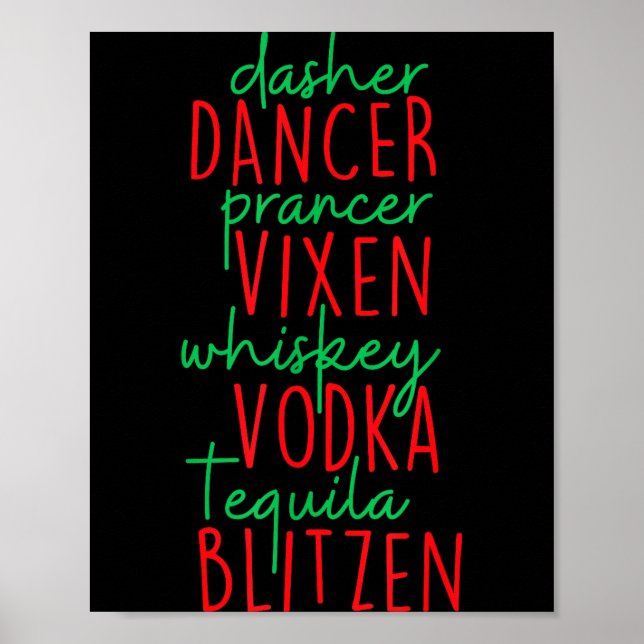 Funny Christmas Dasher Dancer Prancer Vixen Whiske Poster (Front)