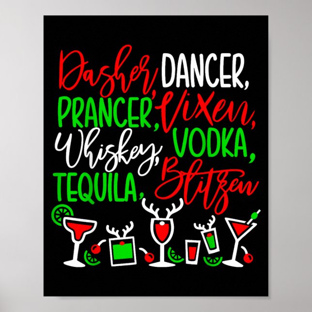 Funny Christmas Dasher Dancer Prancer Vixen Whiske Poster (Front)