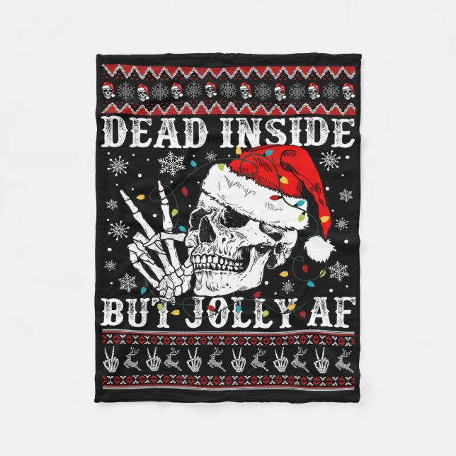 Funny Christmas Dead Inside Skeleton Skull Ugly Xm Fleece Blanket (Front)