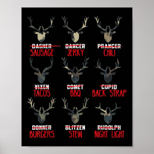 Funny Christmas Deer Hunters All Of Santa's Reinde Poster