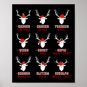 Funny Christmas Deer Hunters All Of Santa's Reinde Poster