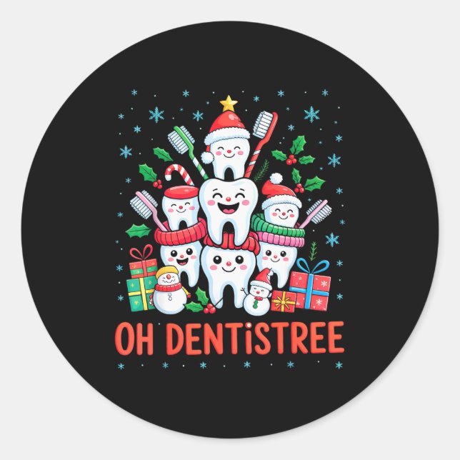 Funny Christmas Dentist Xmas Dental Oh Dentistree  Classic Round Sticker (Front)