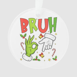 Funny Christmas Design with ‘BRUH’, Cartoon Hands, Ornament