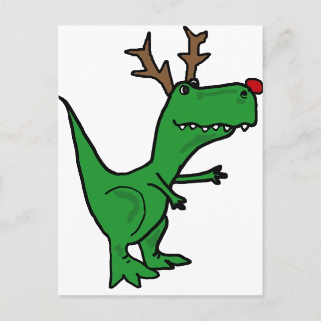 Funny Christmas Dinosaur as Reindeer Holiday Postcard (Front)