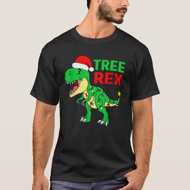 Funny Christmas Dinosaur Kids Christmas Tree Light T-Shirt (Front)