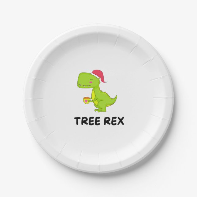 Funny Christmas Dinosaur Rex   Paper Plate (Front)