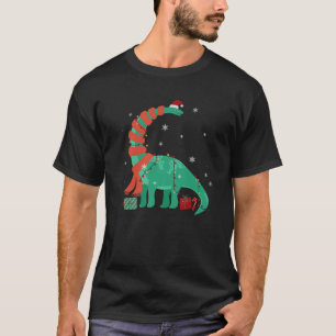 Funny Christmas Dinosaur Santa Xmas Lights Brontos T-Shirt