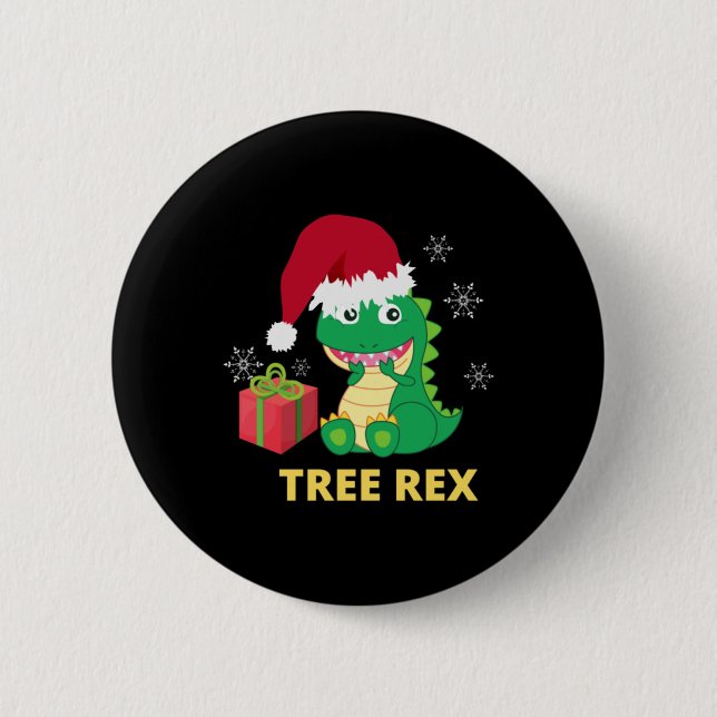 Funny Christmas Dinosaur Tree Rex   6 Cm Round Badge (Front)