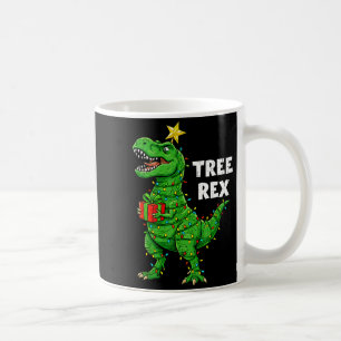 Funny christmas dinosaur tree rex dino santa xmas coffee mug