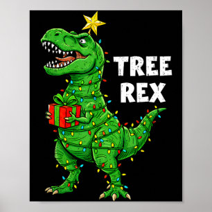 Funny christmas dinosaur tree rex dino santa xmas poster