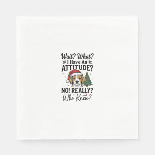 Funny Christmas Dog Attitude Vintage Engraving Shi Napkin
