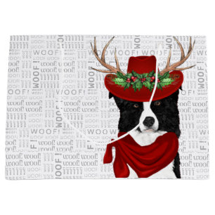 Funny Christmas Dog Border Collie Lover Large Gift Bag