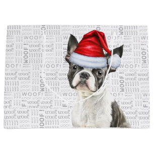 Funny Christmas Dog Boston Terrier Holiday Large Gift Bag