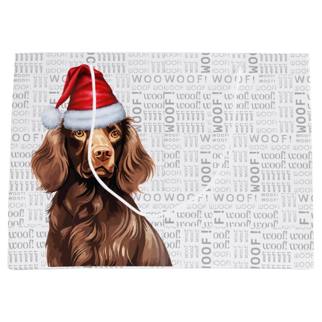 Funny Christmas Dog Boykin Spaniel Holiday Large Gift Bag (Front)