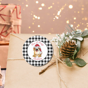 Funny Christmas Dog Cartoon Santa Hat Holiday Classic Round Sticker