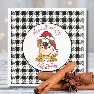 Funny Christmas Dog Cartoon Santa Hat Holiday Napkin