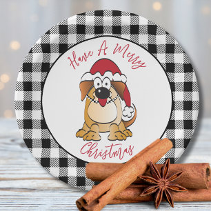 Funny Christmas Dog Cartoon Santa Hat Holiday Paper Plate