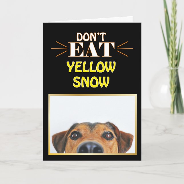 Funny Christmas Dog Don't Eat Yellow Snow Gag Joke Card (Front)
