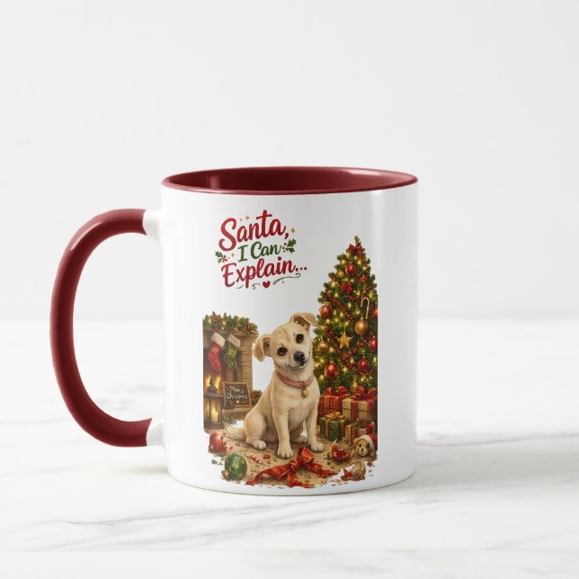 Funny Christmas Dog Illustration Mug (Left)