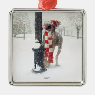 Funny Christmas Dog Licks Pole Metal Tree Decoration
