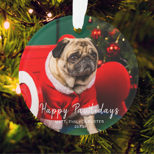 Funny Christmas Dog Puppy Photo Happy Pawlidays  Ornament