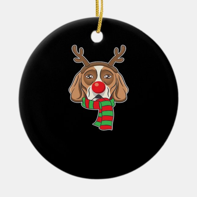 Funny Christmas Dog Xmas Reindeer Beagle Holiday G Ceramic Ornament (Front)