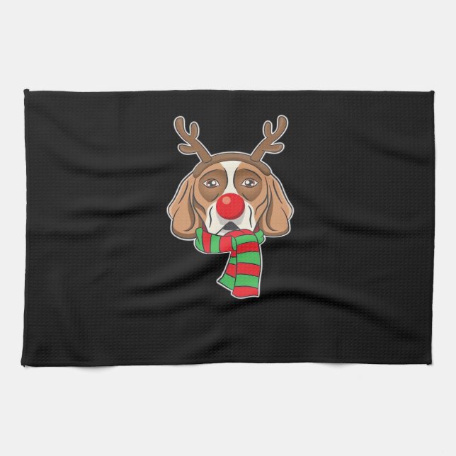 Funny Christmas Dog Xmas Reindeer Beagle Holiday G Tea Towel (Horizontal)