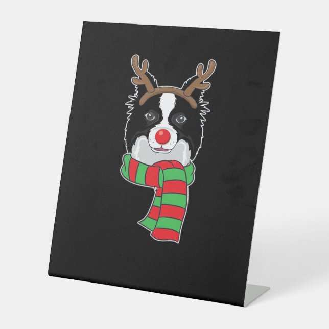 Funny Christmas Dog Xmas Reindeer Border Collie Ho Pedestal Sign (Front)
