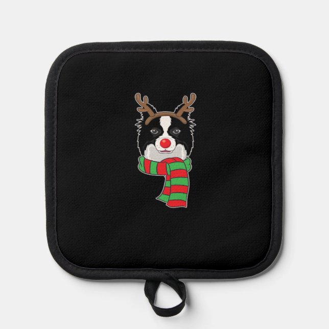 Funny Christmas Dog Xmas Reindeer Border Collie Ho Pot Holder (Front)
