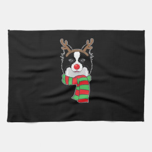 Funny Christmas Dog Xmas Reindeer Border Collie Ho Tea Towel