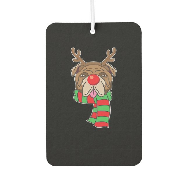Funny Christmas Dog Xmas Reindeer Bulldog Holiday  Car Air Freshener (Front)