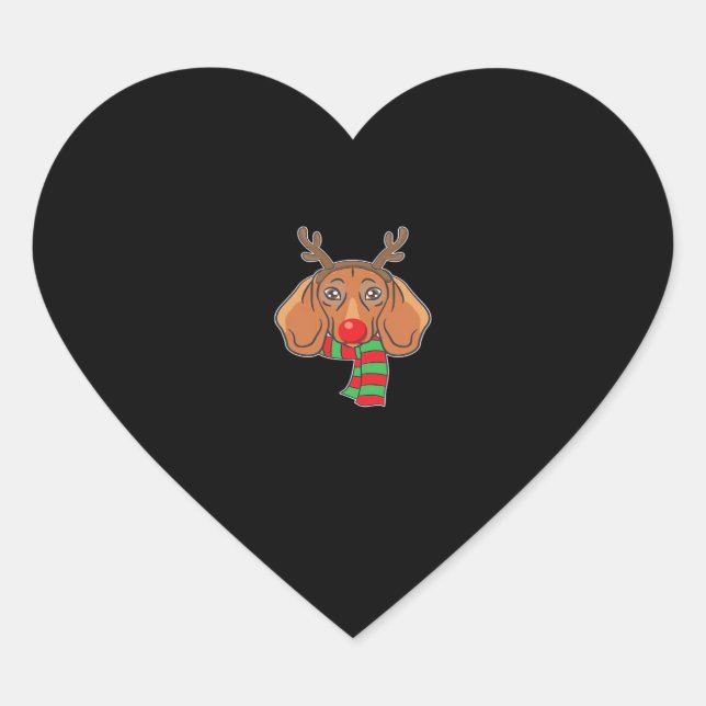 Funny Christmas Dog Xmas Reindeer Dachshund Holida Heart Sticker (Front)