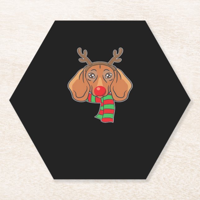Funny Christmas Dog Xmas Reindeer Dachshund Holida Paper Coaster (Front)
