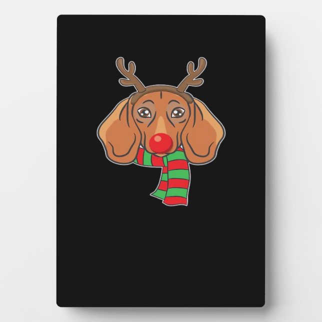 Funny Christmas Dog Xmas Reindeer Dachshund Holida Plaque (Front)