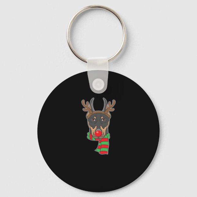 Funny Christmas Dog Xmas Reindeer Doberman Holiday Key Ring (Front)