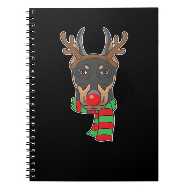 Funny Christmas Dog Xmas Reindeer Doberman Holiday Notebook (Front)