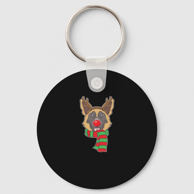 Funny Christmas Dog Xmas Reindeer German Shepherd  Key Ring (Front)