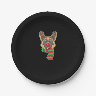 Funny Christmas Dog Xmas Reindeer German Shepherd  Paper Plate