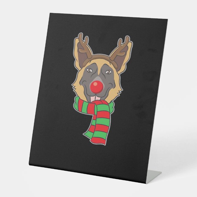 Funny Christmas Dog Xmas Reindeer German Shepherd  Pedestal Sign (Front)
