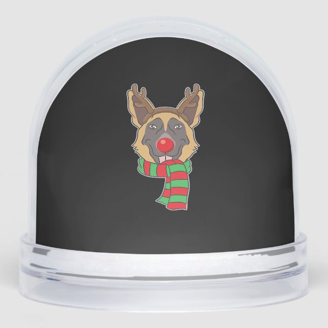 Funny Christmas Dog Xmas Reindeer German Shepherd  Snowglobe (Front)