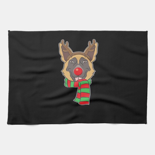 Funny Christmas Dog Xmas Reindeer German Shepherd  Tea Towel (Horizontal)