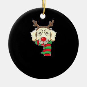Funny Christmas Dog Xmas Reindeer Golden Retriever Ceramic Ornament