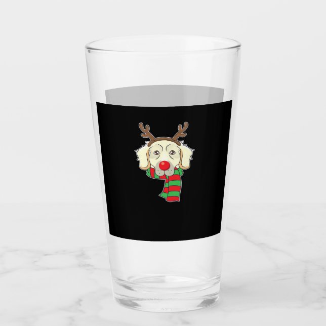 Funny Christmas Dog Xmas Reindeer Golden Retriever Glass (Front)