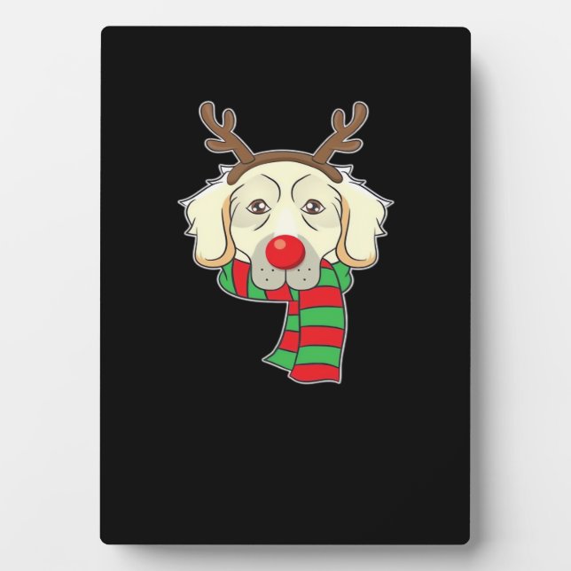 Funny Christmas Dog Xmas Reindeer Golden Retriever Plaque (Front)