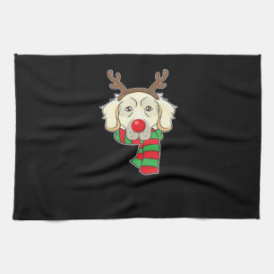 Funny Christmas Dog Xmas Reindeer Golden Retriever Tea Towel